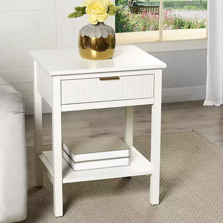 Kirklands Home Ribbed Wood Colleen Accent Table White Sale
