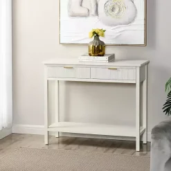 Kirklands Home Ribbed Wood 2-Drawer Colleen Console Table White Hot