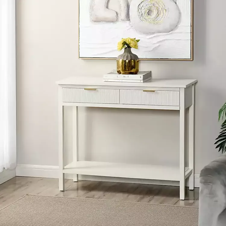 Kirklands Home Ribbed Wood 2-Drawer Colleen Console Table White Hot