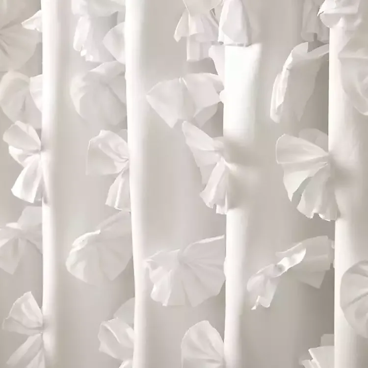 Kirklands Home Riley Cascading Bows Shower Curtain White New