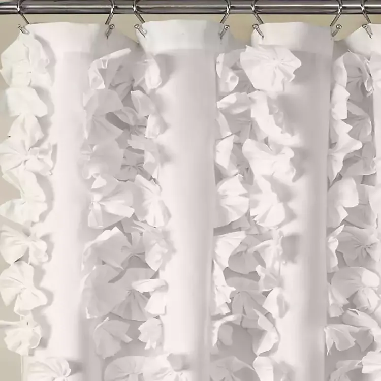 Kirklands Home Riley Cascading Bows Shower Curtain White New