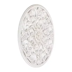 Kirklands Home Round Medallion Wood Plaque White