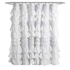 Kirklands Home Ruffle and Pom Pom Trim Shower Curtain White Online