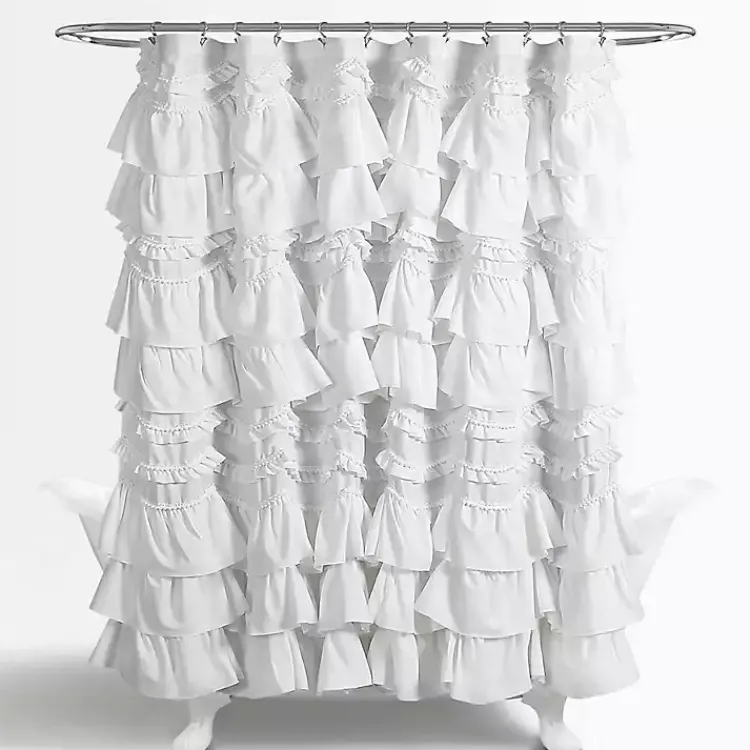 Kirklands Home Ruffle and Pom Pom Trim Shower Curtain White Online
