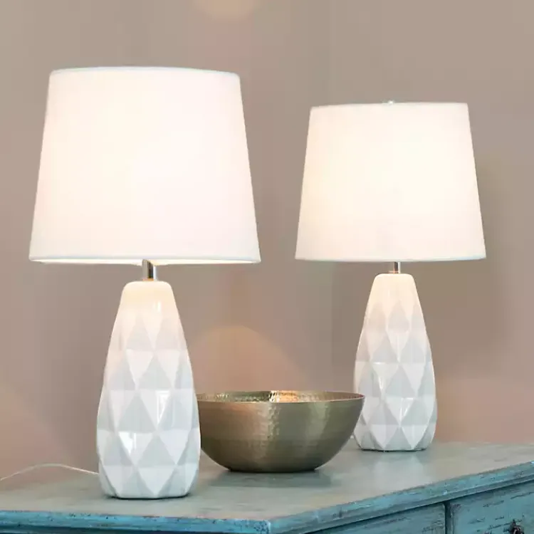 Kirklands Home Sculpted Diamond Table Lamps, Set of 2 White Discount