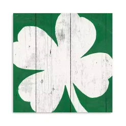 St Patricks Day Decorations>Kirklands Home White Shamrock Canvas Art Print