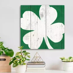 St Patricks Day Decorations>Kirklands Home White Shamrock Canvas Art Print