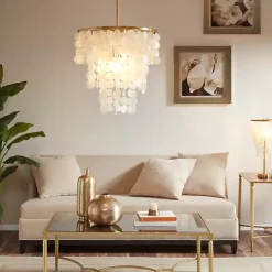 Kirklands Home Shell and Gold Metal Layered Chandelier White Clearance