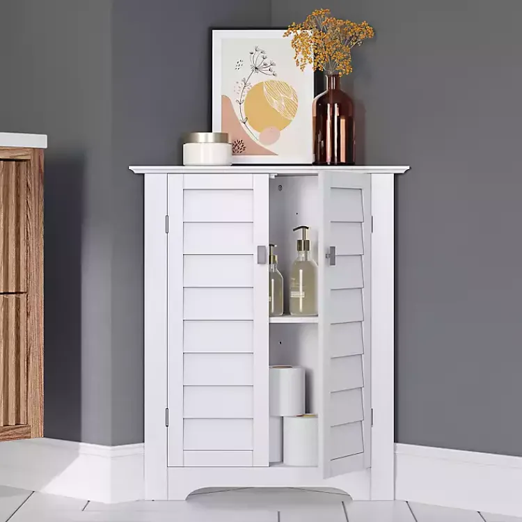 Kirklands Home Shutter Two Door Corner Storage Cabinet White Outlet