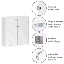 Kirklands Home Slatted 2-Door Bathroom Storage Cabinet White New