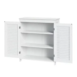 Kirklands Home Slatted 2-Door Bathroom Storage Cabinet White New