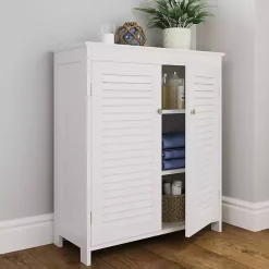 Kirklands Home Slatted 2-Door Bathroom Storage Cabinet White New