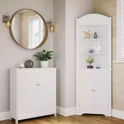 Kirklands Home Slatted 2-Door Bathroom Storage Cabinet White New