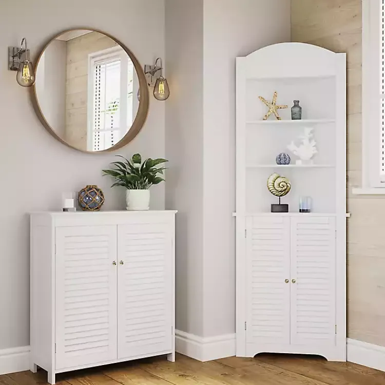 Kirklands Home Slatted 2-Door Bathroom Storage Cabinet White New