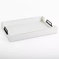Decorative Trays>Kirklands Home Slatted Wood & Metal Handles Tray White