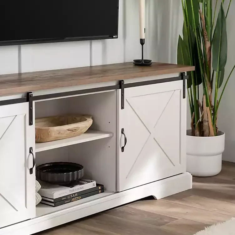 Kirklands Home Sliding Barn Door Media Cabinet White Sale