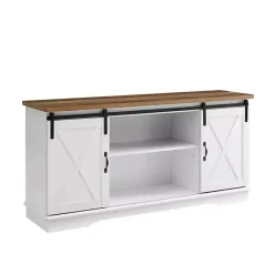 Kirklands Home Sliding Door Rustic Oak Top TV Stand White Sale