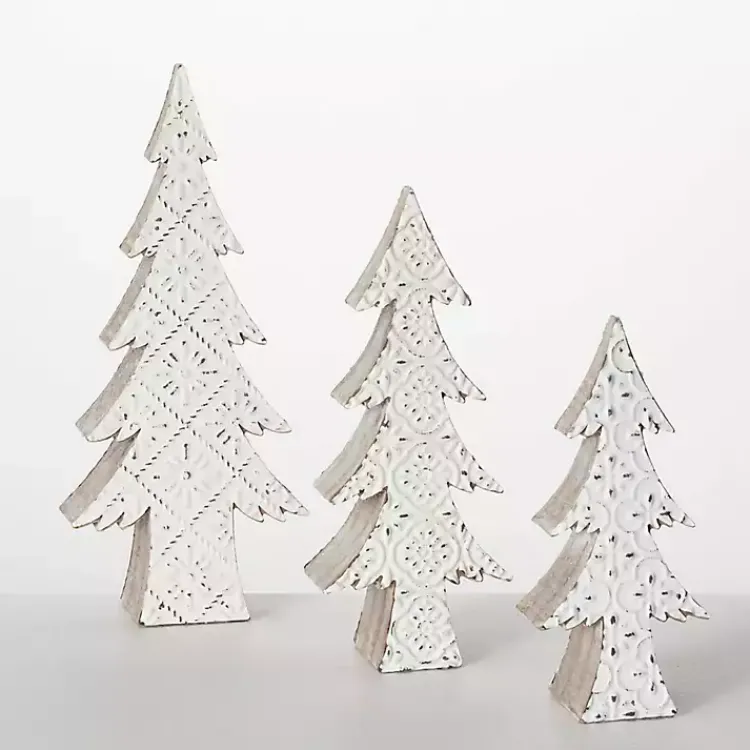 Christmas Decorations>Kirklands Home Snowflake Embossed Tabletop Trees, Set of 3 White