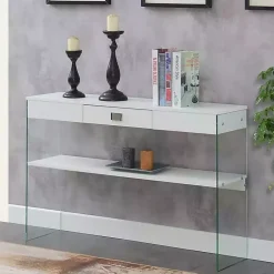 Kirklands Home Soho Glass Console Table with Shelf White Online
