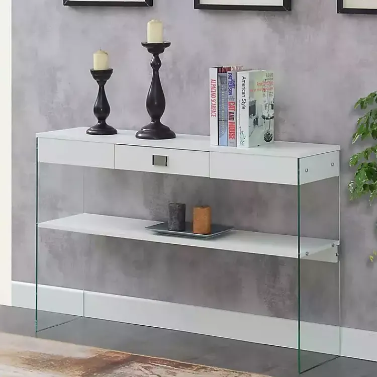Kirklands Home Soho Glass Console Table with Shelf White Online