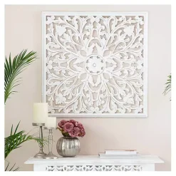 Kirklands Home Sqaure Medallion Wood Plaque White Online