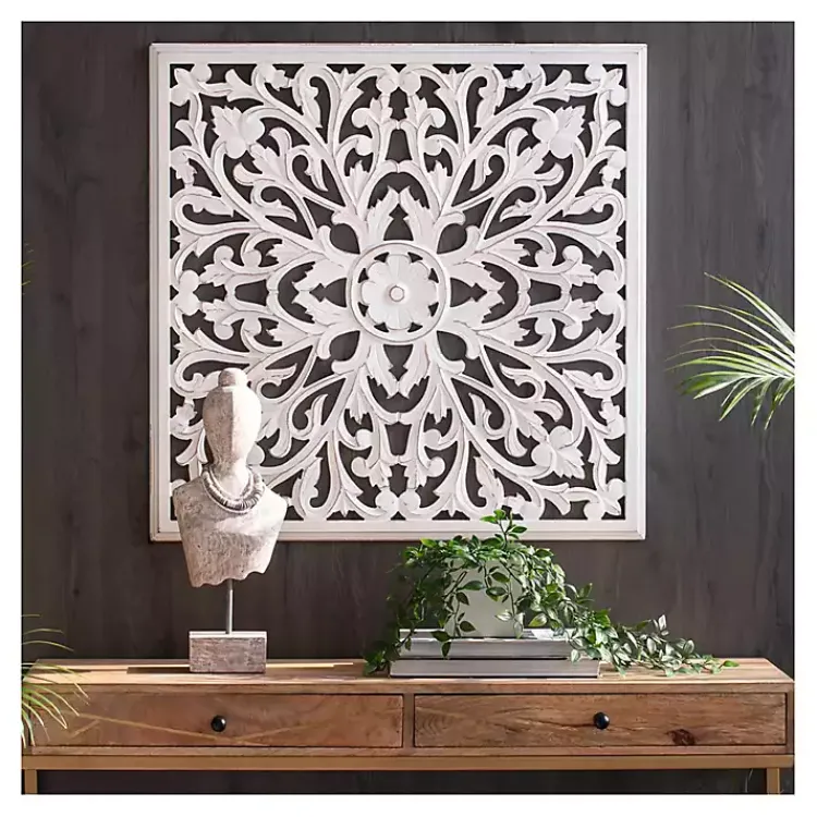 Kirklands Home Sqaure Medallion Wood Plaque White Online