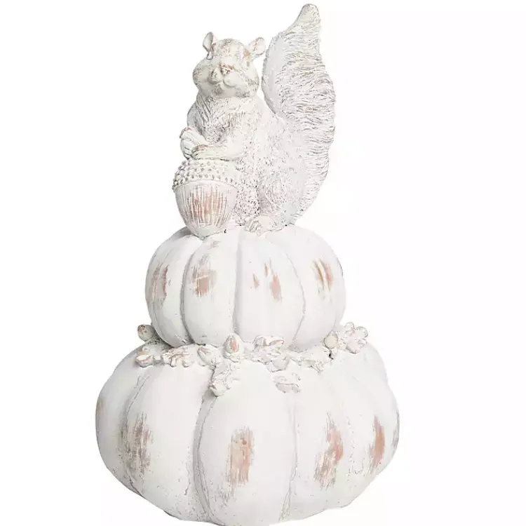 Fall>Kirklands Home Squirrel and Pumpkin Statue White