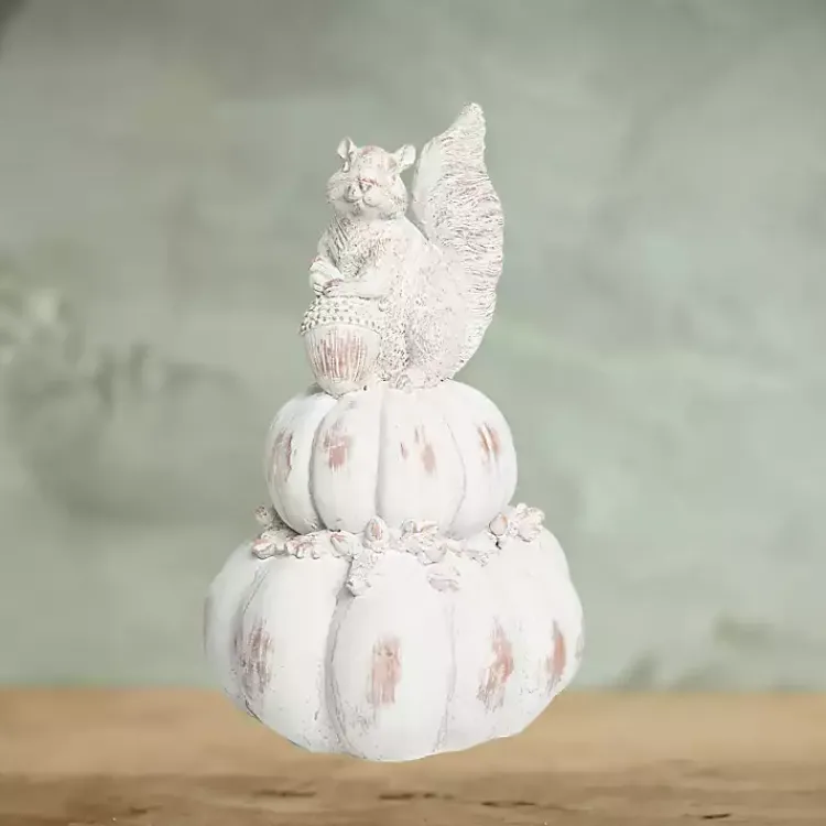 Fall>Kirklands Home Squirrel and Pumpkin Statue White