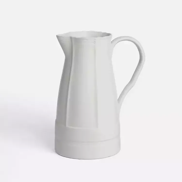 Vases>Kirklands Home Stoneware Pitcher Vase White