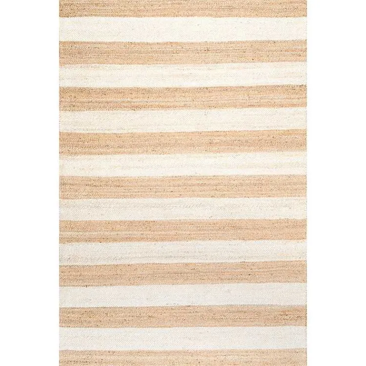 Kirklands Home White Stripe Jute Area Rug, 5x8 New