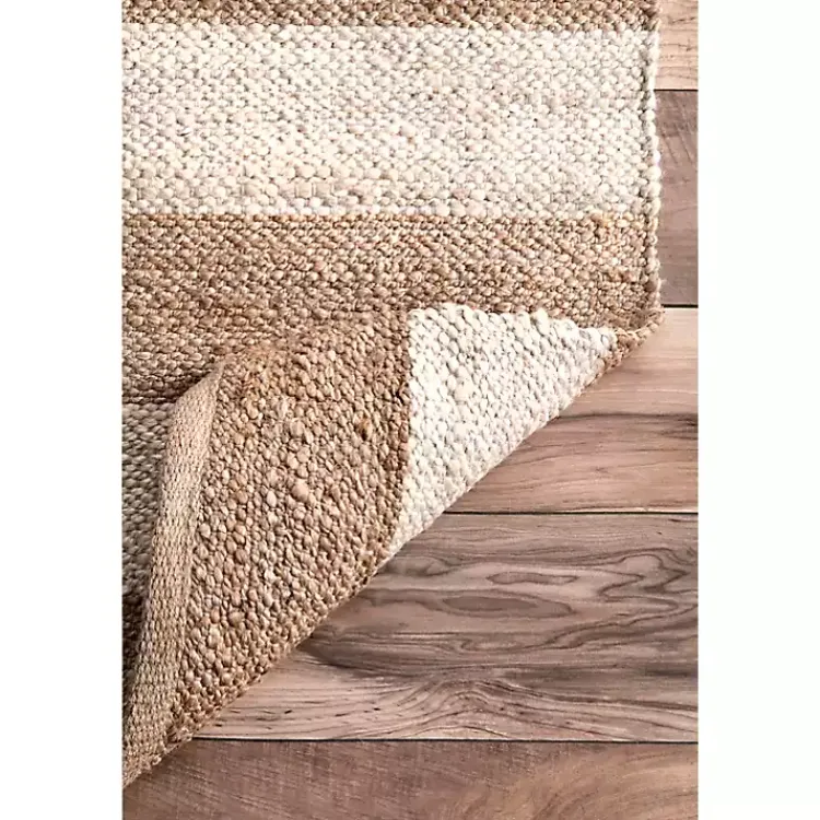 Kirklands Home White Stripe Jute Area Rug, 5x8 New