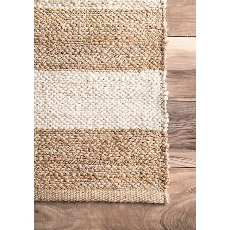 Kirklands Home White Stripe Jute Area Rug, 5x8 New