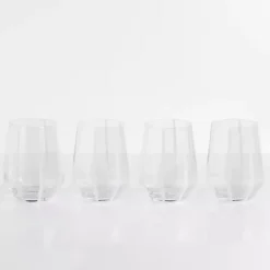 Kirklands Home White Striped Stemless Wine Glasses, Set of 4 Sale