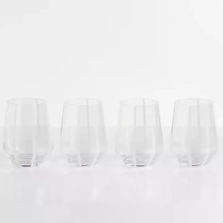 Kirklands Home White Striped Stemless Wine Glasses, Set of 4 Sale