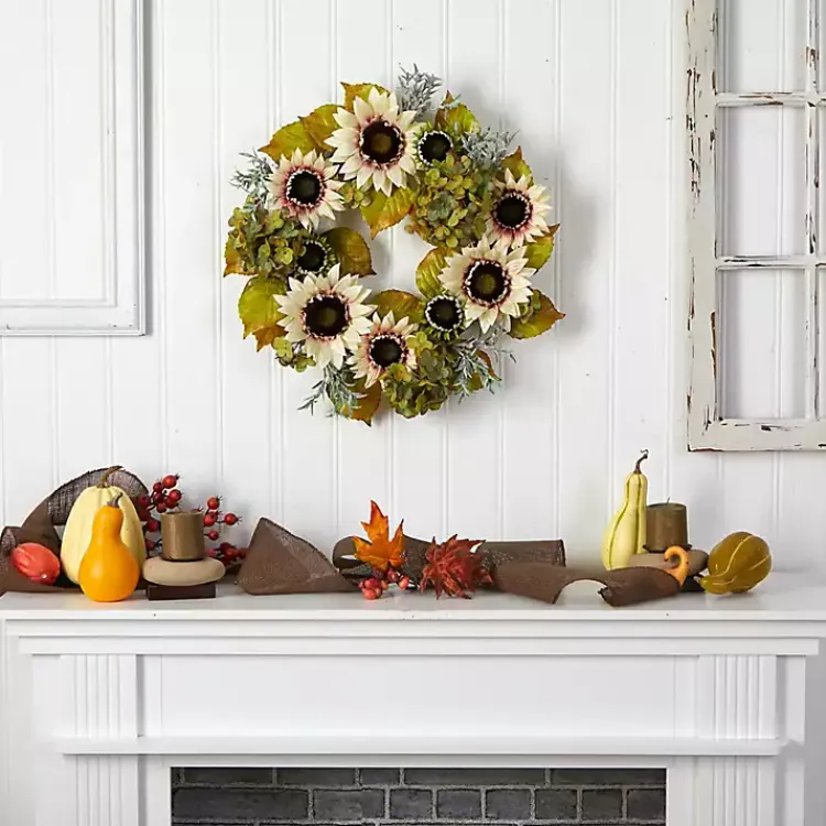 Fall>Kirklands Home White Sunflowers and Hydrangeas Harvest Wreath