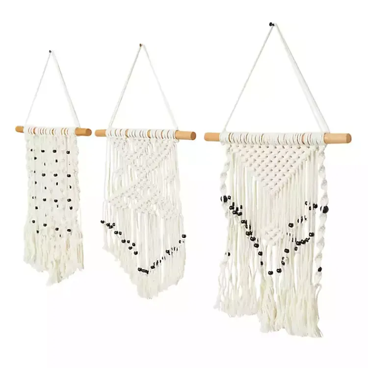 Kirklands Home Tasseled Macrame Wall Hangings, Set of 3 White Online