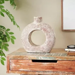 Vases>Kirklands Home Terracotta Circular Vase White