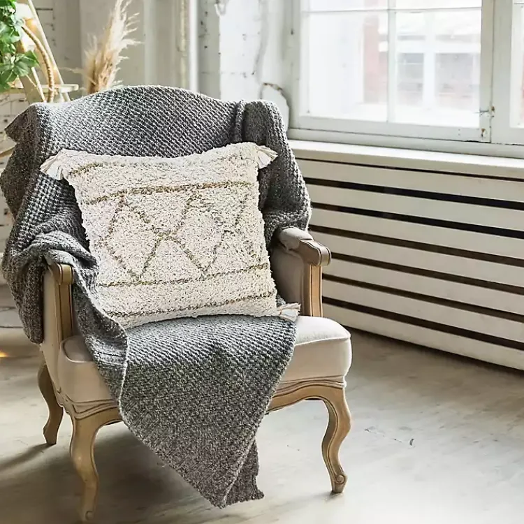 Pillows>Kirklands Home White Textured Diamond Throw Pillow