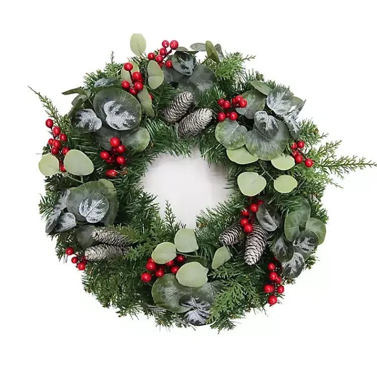 Wreaths>Kirklands Home White Tip Pinecone and Eucalyptus Wreath