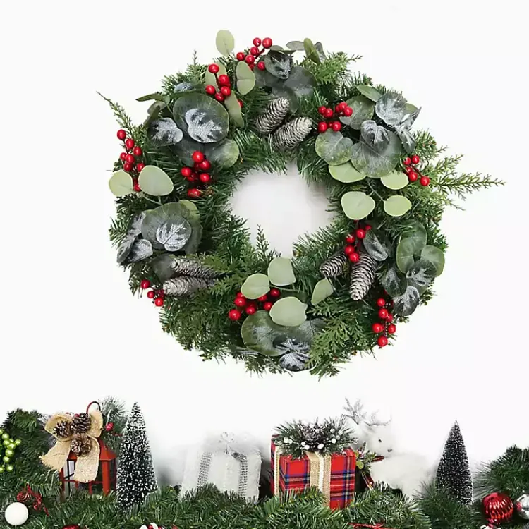 Wreaths>Kirklands Home White Tip Pinecone and Eucalyptus Wreath