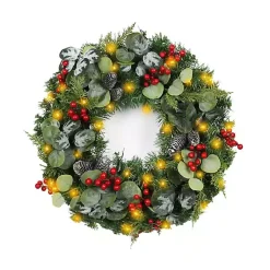 Wreaths>Kirklands Home White Tip Pinecone and Eucalyptus Pre-Lit Wreath