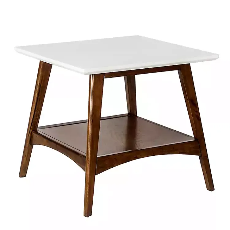 Kirklands Home White Top and Pecan Wood Mid-Century Modern Table Brown Sale
