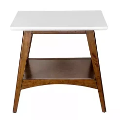Kirklands Home White Top and Pecan Wood Mid-Century Modern Table Brown Sale