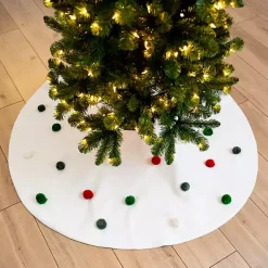 Christmas Tree Skirts & Collars>Kirklands Home White Tree Skirt with Holiday Pom Poms