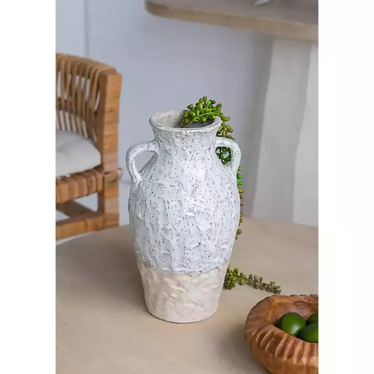 Vases>Kirklands Home White Two-Tone Ceramic Jug Vase with Handles