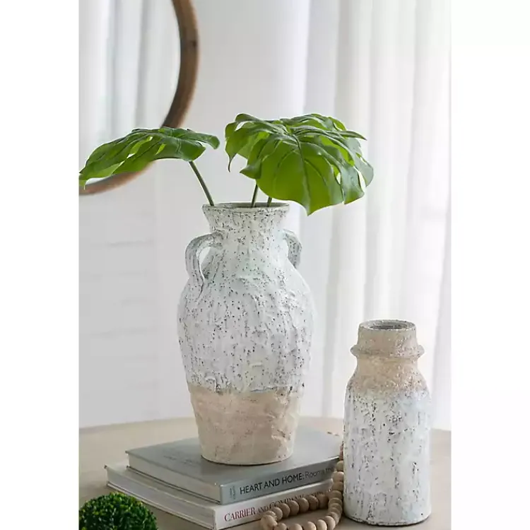Vases>Kirklands Home White Two-Tone Ceramic Jug Vase with Handles