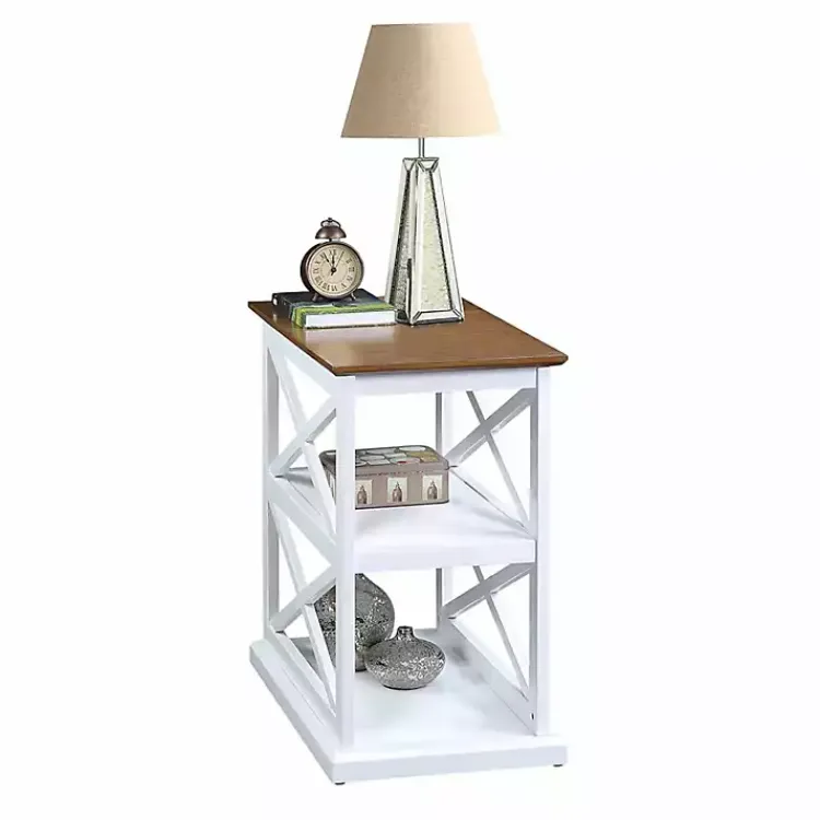Kirklands Home Two-Tone Wood Double X Sides Accent Table White