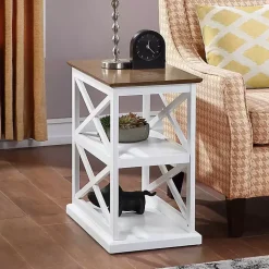 Kirklands Home Two-Tone Wood Double X Sides Accent Table White