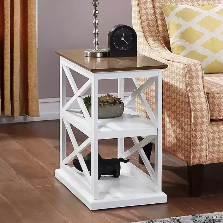 Kirklands Home Two-Tone Wood Double X Sides Accent Table White