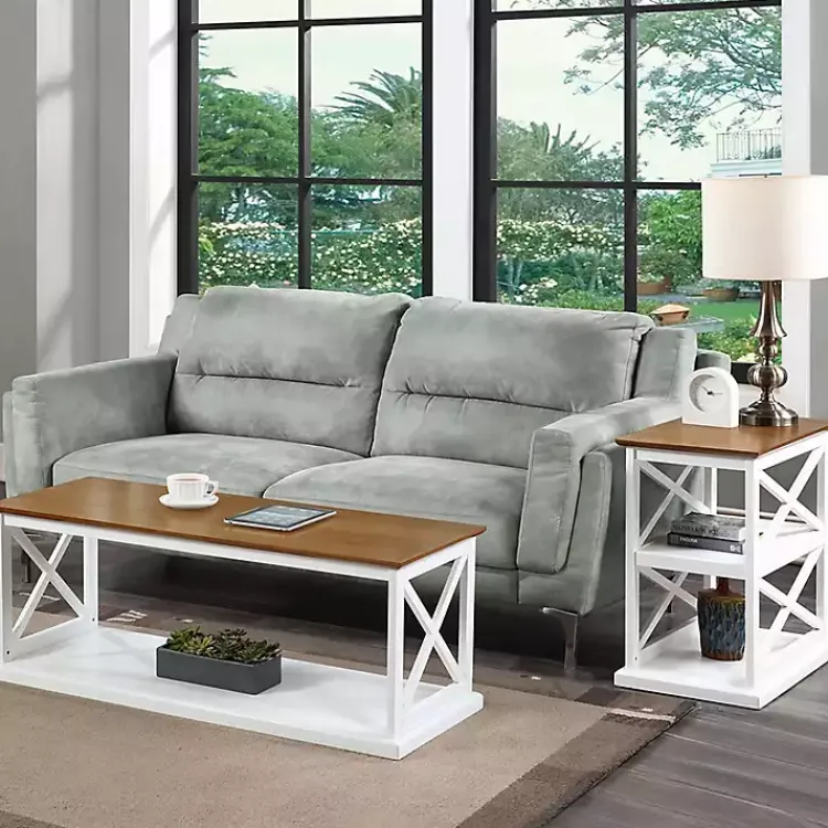 Kirklands Home Two-Tone Wood Double X Sides Accent Table White